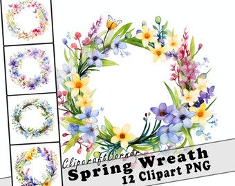12 Spring Wreath Flowers Clipart PNG | Watercolor Wildflowers Floral Clipart PNG | 3013