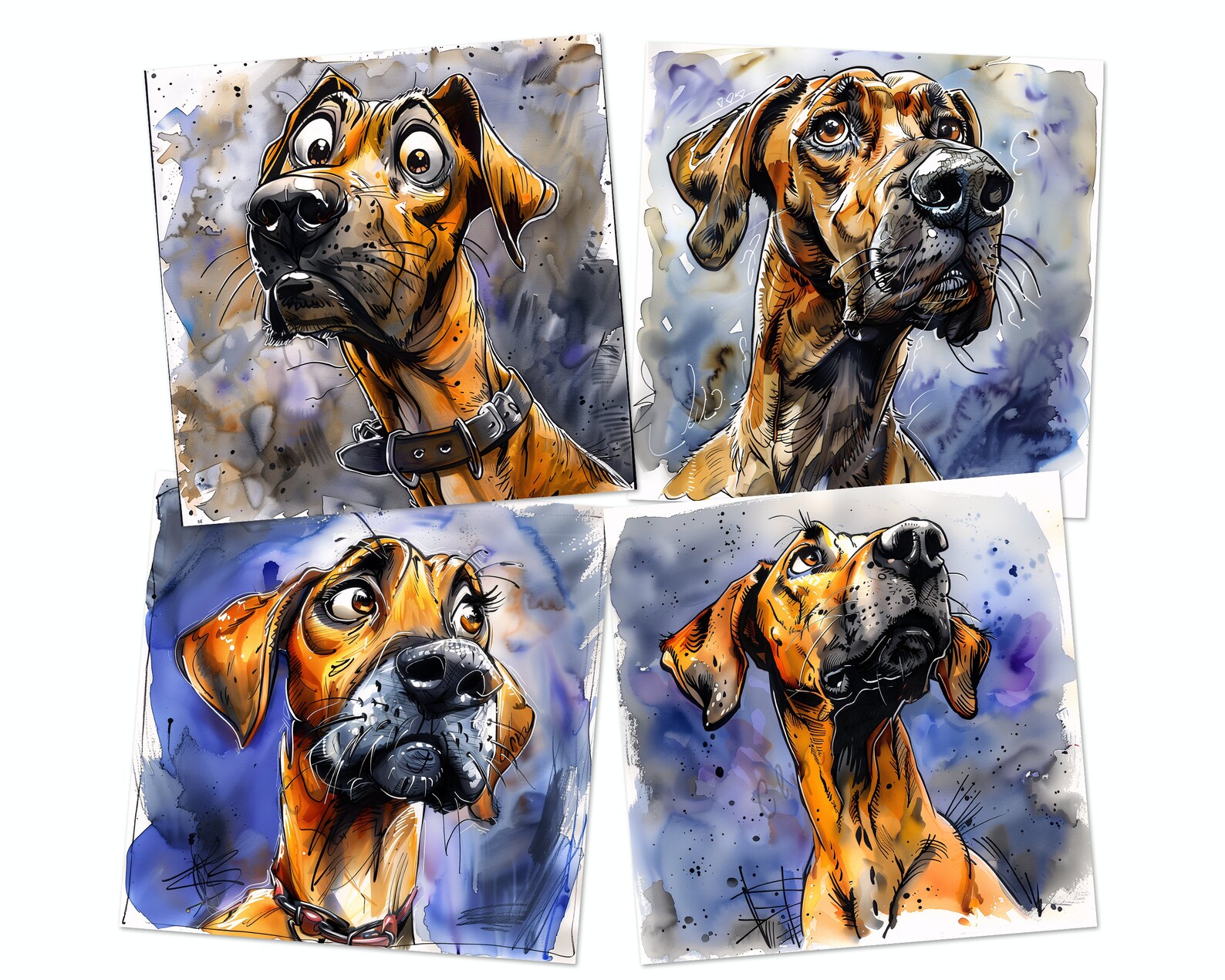 Funny Ridgebacks 12 Rhodesian Ridgeback Clipart PNG Funny Dog Bundle | Watercolor Dog ...