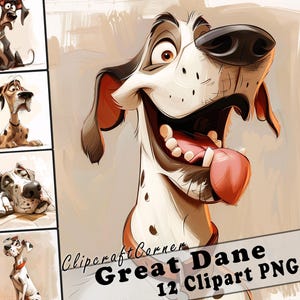 12 Alano Clipart PNG Pacchetto di cani divertenti / Acquerello Cane Cartone animato Clipart PNG / Animale Clipart Grafica / 231