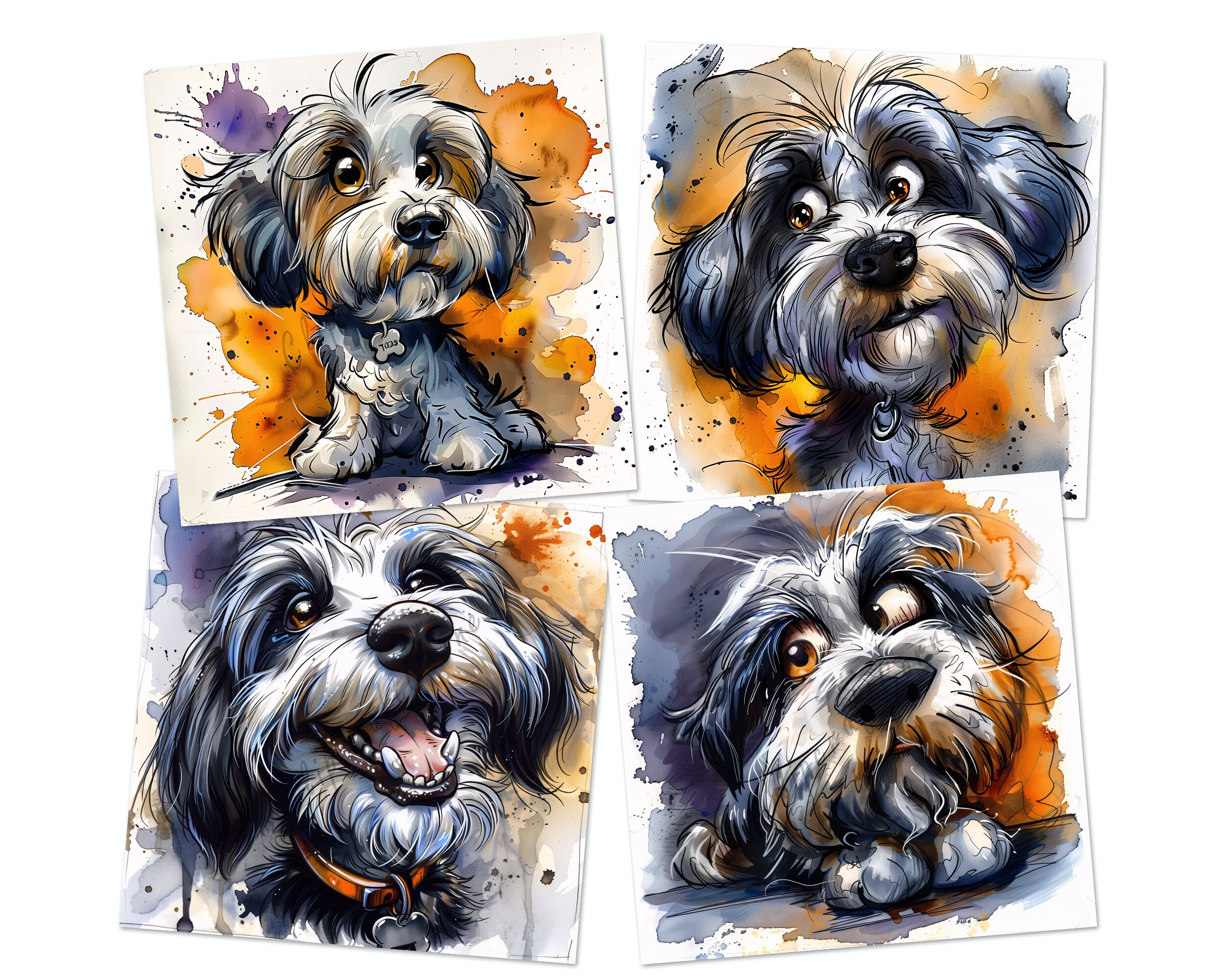 12 Havanese Clipart PNG Funny Dog Bundle Watercolor Dog Caricature ...