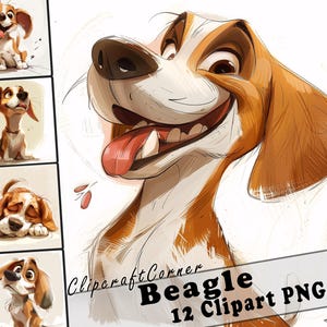12 Beagle Clipart PNG Funny Dog Bundle | Watercolor Dog Cartoon Clipart PNG | Animal Clipart Artwork | 224