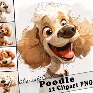 12 Poodle Clipart PNG Funny Dog Bundle | Watercolor Dog Cartoon Clipart PNG | Animal Clipart Artwork | 226