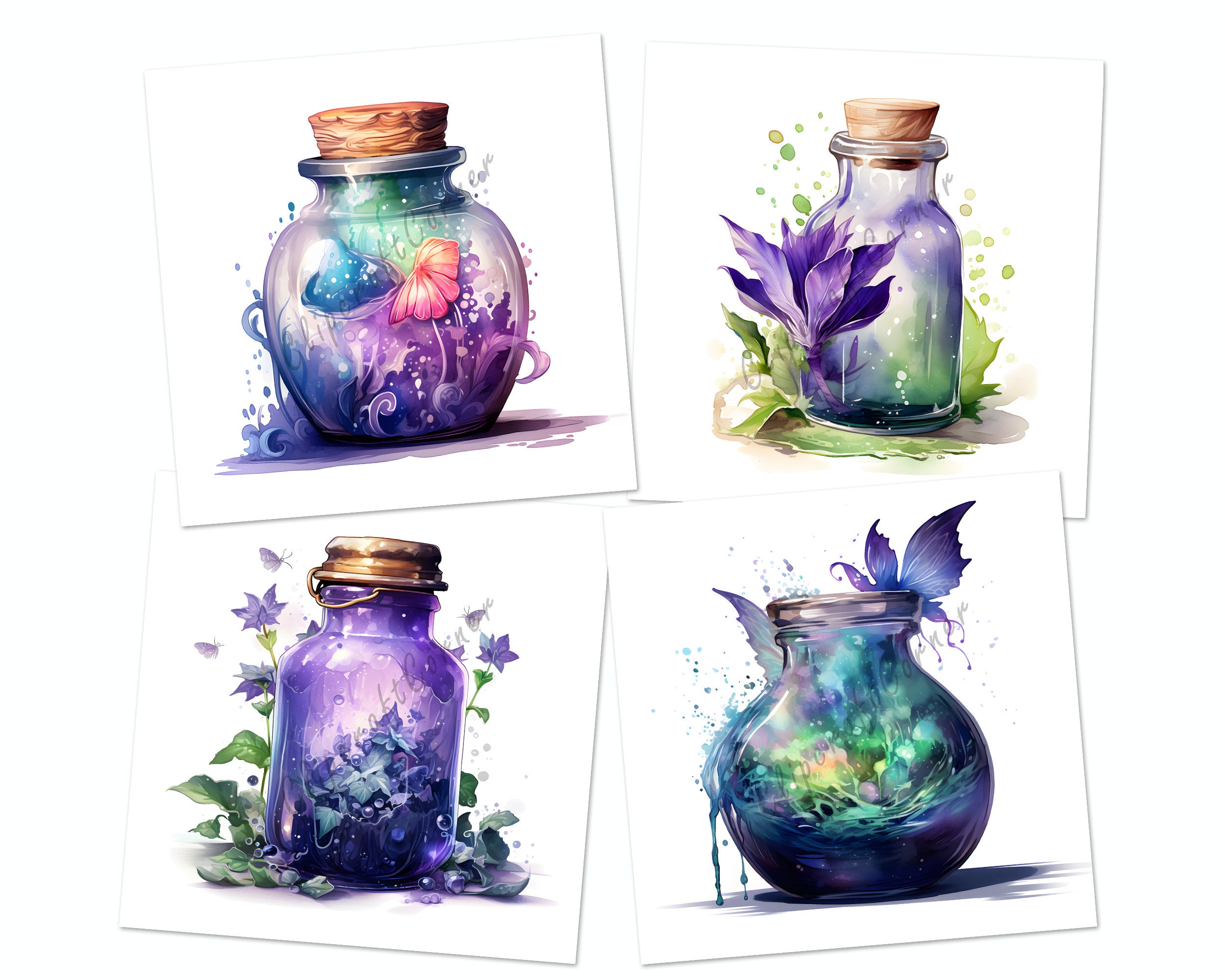 12 Pixie Potion Clipart PNG Fairytale Bundle | Magical Watercolor ...