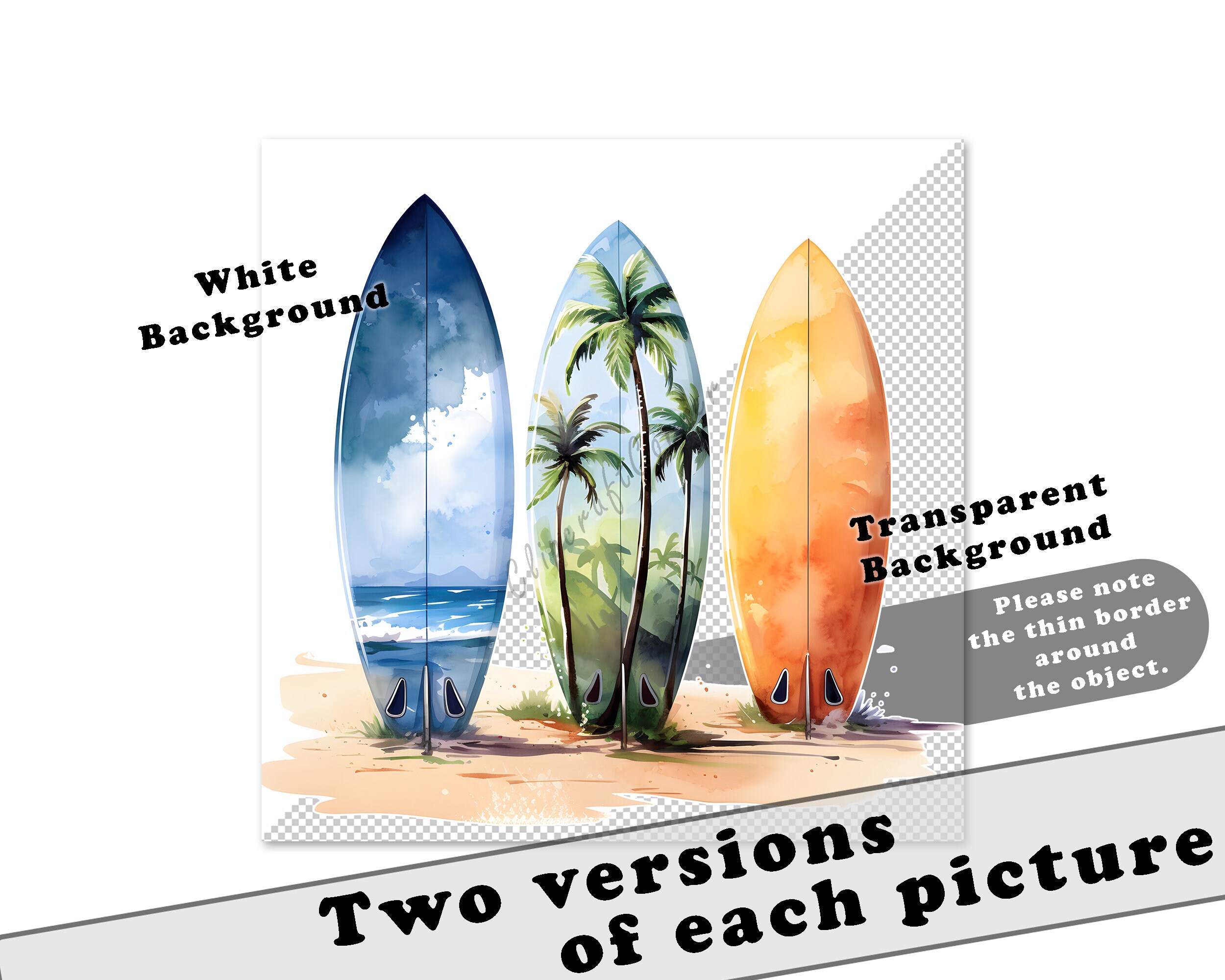 12 Surfboard Clipart PNG Bundle | Tropical Watercolor Clipart PNG ...