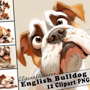 12 Englische Bulldogge Clipart PNG Bundle | Aquarell Hund Cartoon Clipart PNG | Tier Clipart Bild | 239