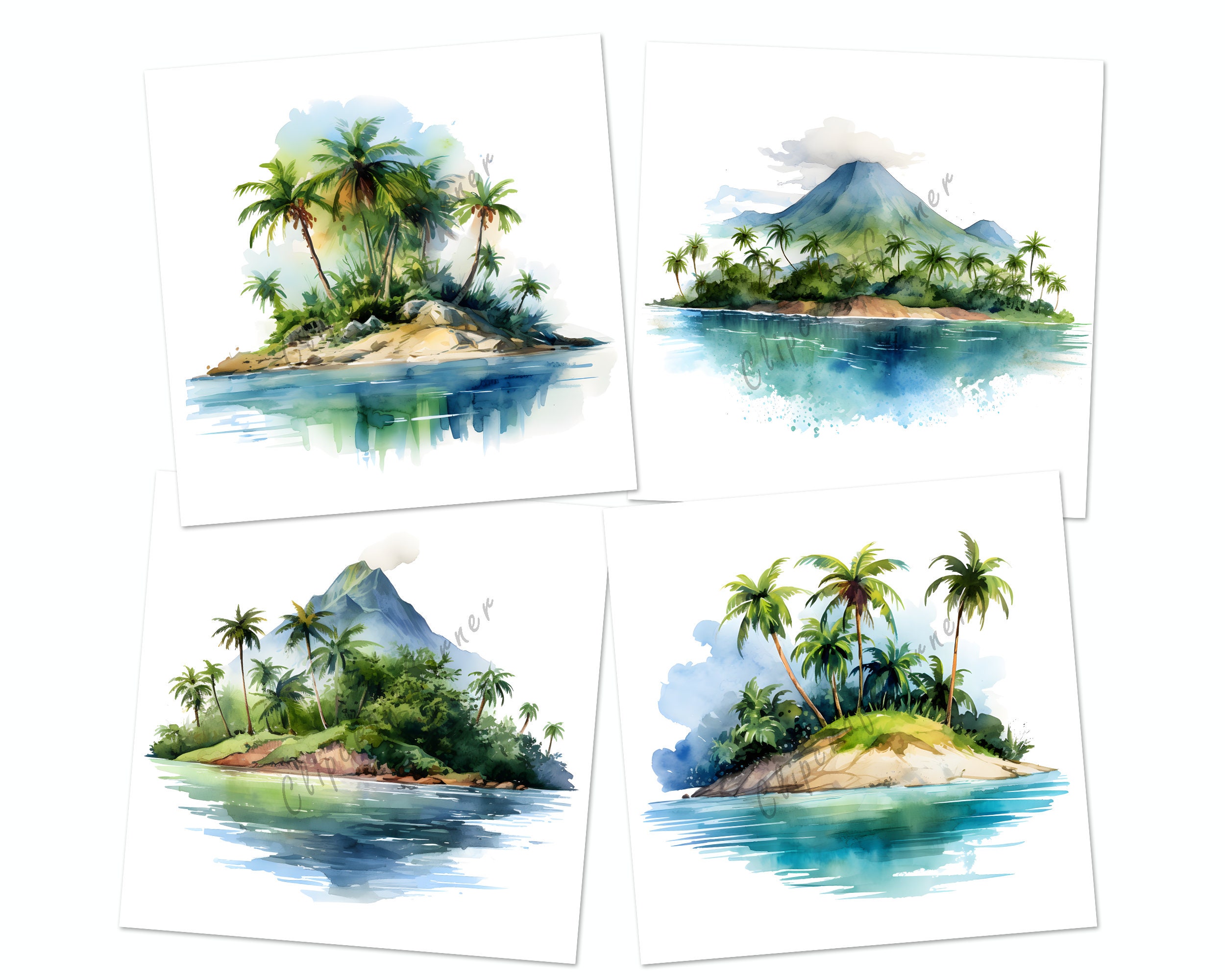 12 Tropical Island Clipart PNG Bundle | Tropical Watercolor Clipart PNG ...