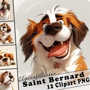 12 Saint Bernard Clipart PNG Funny Dog Bundle | Watercolor Dog Cartoon Clipart PNG | Animal Clipart Artwork | 247