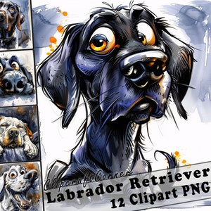12 Labrador Retriever Clipart PNG Funny Dog Bundle | Watercolor Dog Caricature Clipart PNG | Animal Clipart Artwork | 125