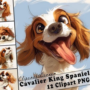12 Cavalier King Charles Spaniel Clipart PNG Pacote de Cachorro Engraçado | Aquarela Cachorro Desenho Animado Clipart PNG | Arte de Clipart Animal | 202