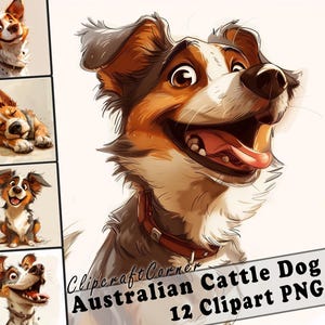 12 Australian Cattle Dog Clipart PNG Pacote de Cachorro Engraçado | Aquarela Cachorro Desenho Animado Clipart PNG | Arte de Clipart Animal | 215
