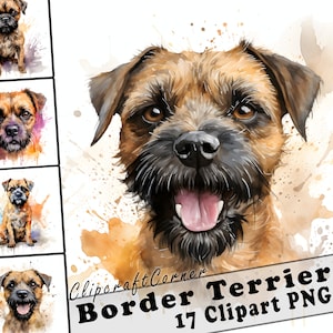 17 Border Terrier Clipart PNG Bundle | Watercolor Dog PNG Clipart | 10