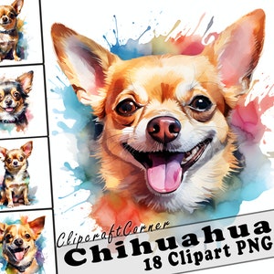 18 Chihuahua Clipart PNG Bundle | Watercolor Dog Clipart PNG | 19