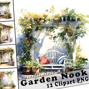 12 Garden Nook Clipart PNG Bundle / Acquerello Garden Nook Clipart PNG / Cottagecore Clipart Artwork / 3507