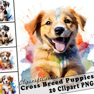 20 Cross Breed puppies Clipart PNG Bundle | Watercolor Puppy Dog Clipart PNG | 81