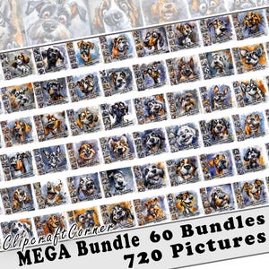 720 caricaturas de perros Mega Bundle Clipart PNG / Paquete de perros divertidos / 60 paquetes de caricaturas de perros PNG / Ilustraciones de animales / 00100s