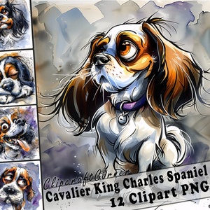 12 Cavalier King Charles Spaniel Clipart PNG Funny Dog Bundle / Acuarela Perro Caricatura Clipart PNG / Animal Clipart Artwork / 102
