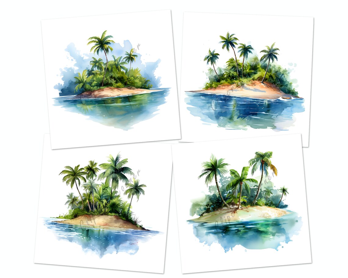 12 Tropical Island Clipart PNG Bundle | Tropical Watercolor Clipart PNG ...