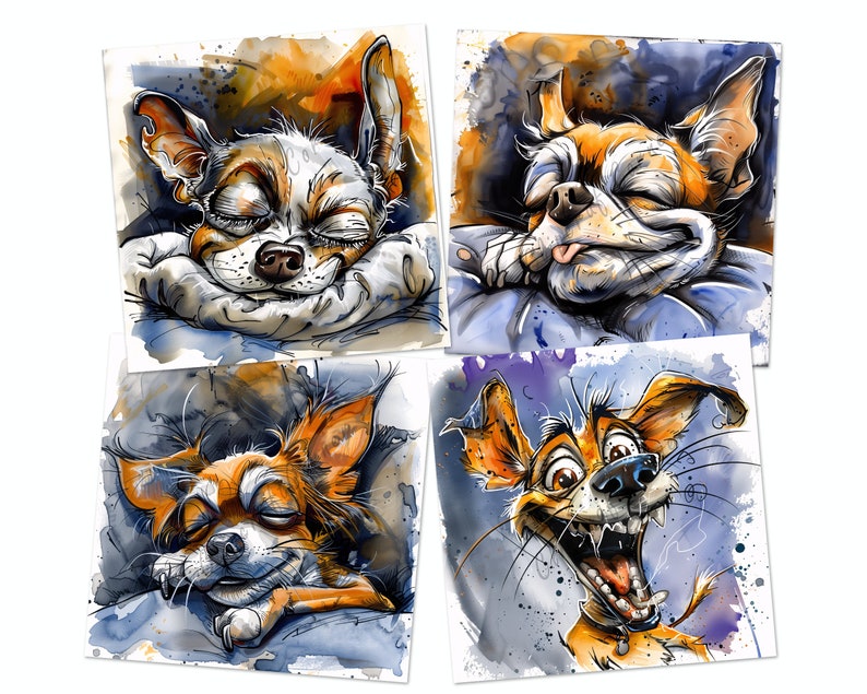 12 Chihuahua Clipart PNG Funny Dog Bundle | Watercolor Dog Caricature ...