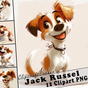 12 Jack Russel Clipart PNG Funny Dog Bundle | Watercolor Dog Cartoon Clipart PNG | Animal Clipart Artwork | 207