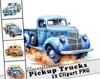 12 Pickup Truck Clipart PNG Bundle | Watercolor Truck Clipart PNG | Farm Clipart PNG Artwork | 4022