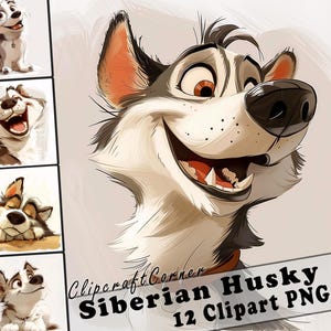 12 Siberian Husky Clipart PNG Funny Dog Bundle | Watercolor Dog Cartoon Clipart PNG | Animal Clipart Artwork | 229