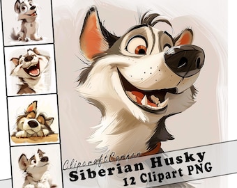 12 Siberian Husky Clipart PNG Funny Dog Bundle | Watercolor Dog Cartoon Clipart PNG | Animal Clipart Artwork | 229