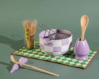 Juego de Matcha / Kit de tazón de Matcha de cerámica verde / Bonito juego de batidor de Matcha, juego de té de Matcha, regalo de Matcha hecho a mano, Matcha Chasen