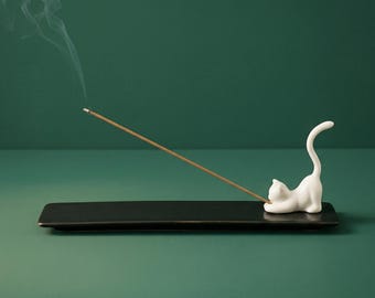 Cat Incense Holder | Ceramic Incense Burner, Incense Stick Holder, Cat Lover Gift, Unique Housewarming Gift, Zen Home Decor, Meditation Gift