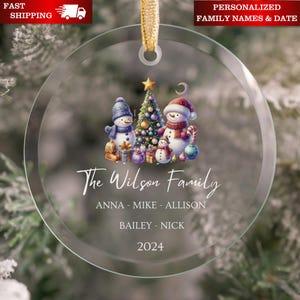 Unique Family Glass Christmas Ornament, Personalized Family Christmas Gift, Christmas Tree with Family Members Ornament, Family Gift K534G
