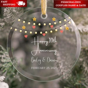 10 Year Anniversary Ornament, 10 Year Wedding Anniversary Gift for Wife, 10-year Anniversary Gift for Him, 10th Anniversary Ornament K601G