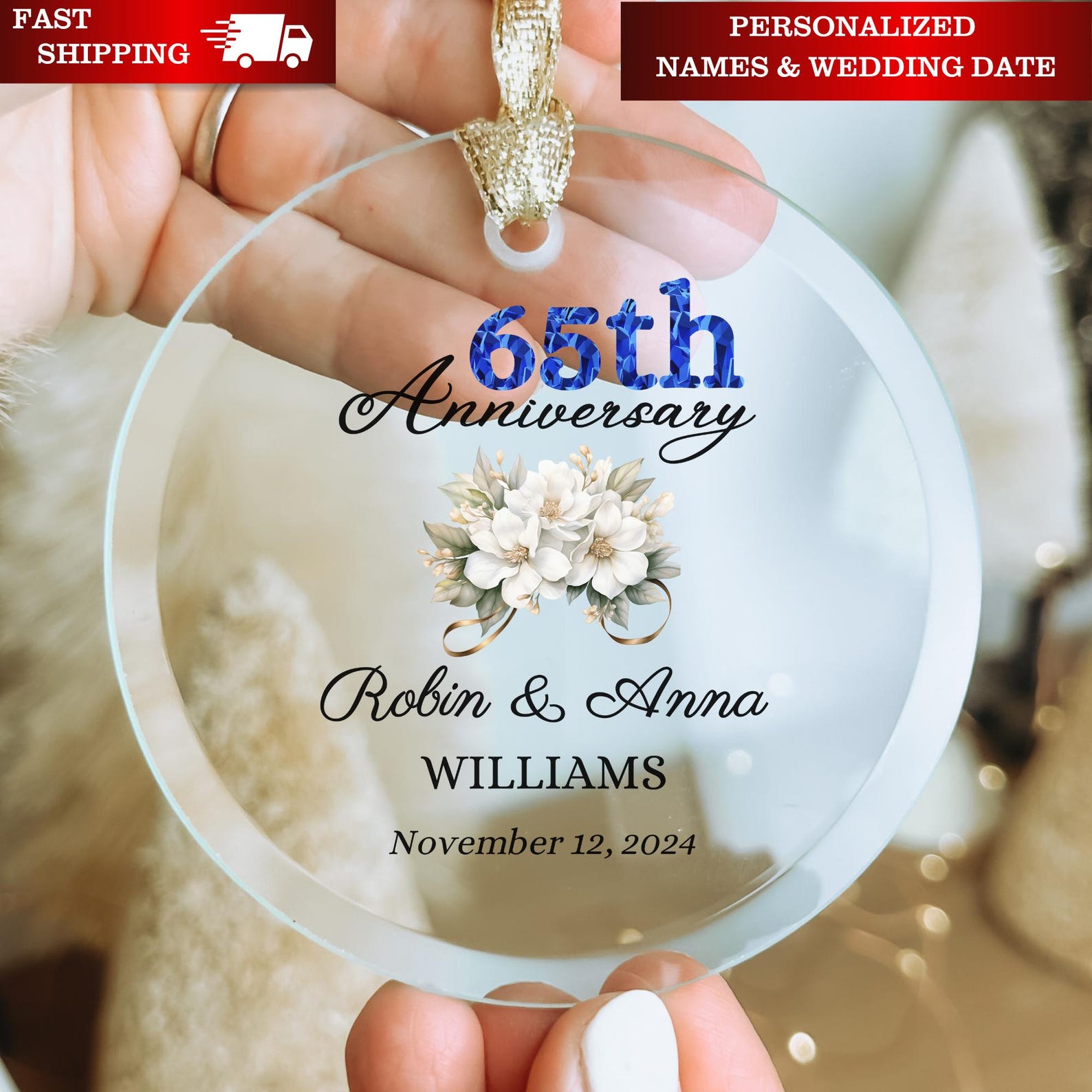 Sapphire 65th Wedding Anniversary Ornament, 65th Wedding Anniversary Sapphire 65th Wedding Anniversary Ornament, 65th Wedding Anniversary