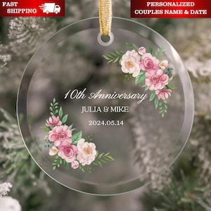 10 Year Anniversary Ornament, 10 Year Wedding Anniversary Gift for Wife, 10-year Anniversary Gift for Him, 10th Anniversary Ornament K601G
