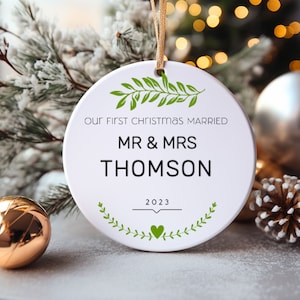 First Christmas Married Ornament, Our First Christmas Married, Mr and Mrs Ornament, Personalized Wedding Christmas Ornament, Customized Marr