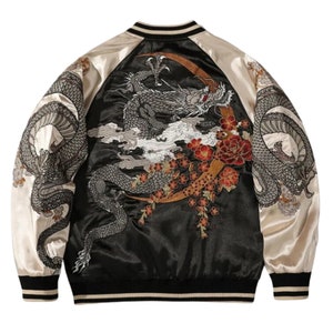 Embroidered Dragon Jacket, Animal Jacket, Harajuku, Y2K Clothing, Bomber Jacket, Japanese Style Jacket, Fairy Grunge