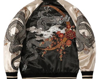 Chaqueta de dragón bordada, chaqueta de animales, Harajuku, ropa Y2K, chaqueta bomber, chaqueta de estilo japonés, grunge de hadas