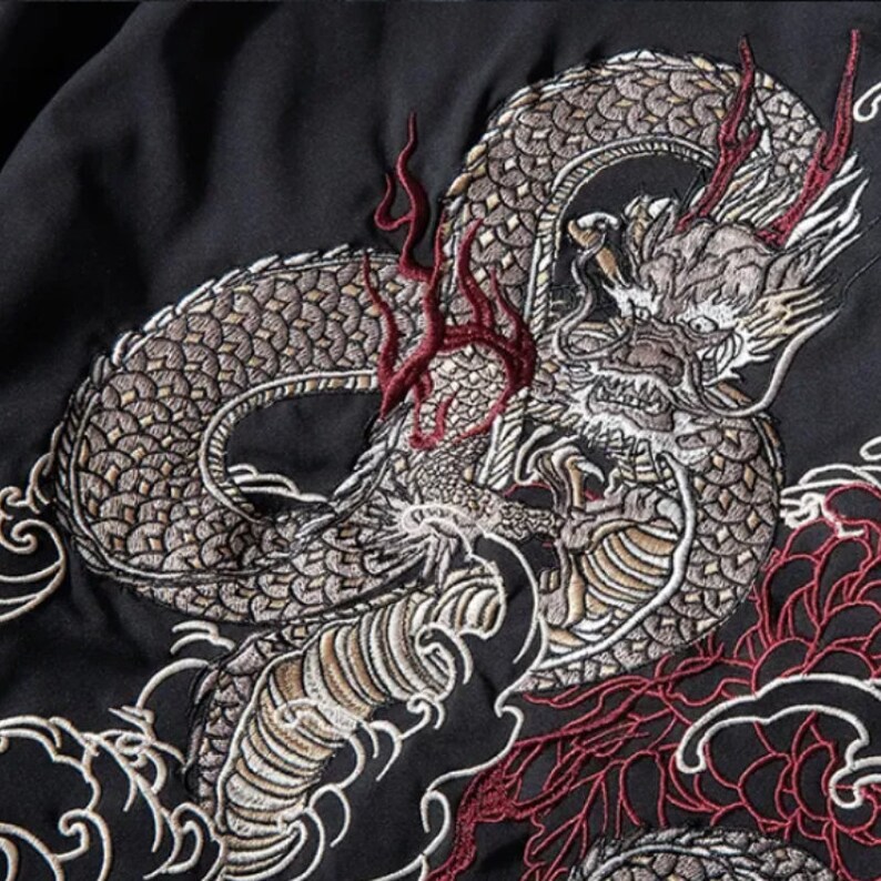 Dragon Bomber Jacket, Chinese Dragon Embroidery, Y2K Jacket, Retro ...