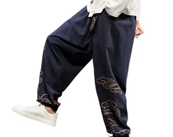 Sarouel imprimé nuage, pantalon rétro, harajuku, pantalon ample, vêtements de l'an 2000, streetwear japonais, pantalons de l'an 2000, sarouel