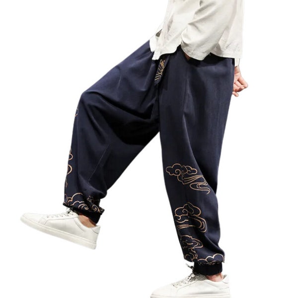 Cloud Print Harem Pants, Retro Pants, Harajuku, Baggy Pants, Y2K Clothing, Japanese Streetwear, Y2K Pants, Harem Pants