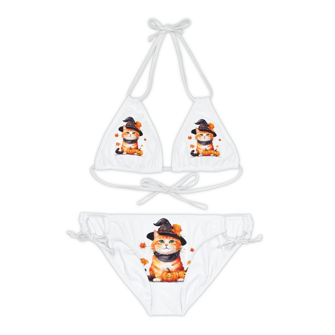 Bikini Halloween Bikini Cat Bikini Set Strappy Bikini Set Etsy