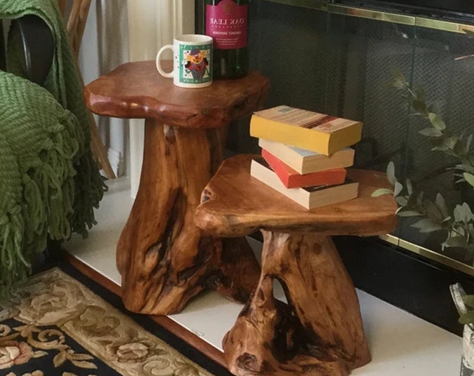Wood Plant Stand Tree Stump Stool Natural Edge Side Table Etsy