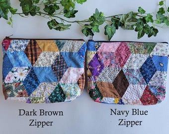 Vintage Quilted Cosmetic Pouch | Handmade Floral vintage Purse