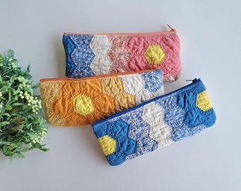 Vintage Quilted Pencil Pouch: Repurposed Zipper Bag