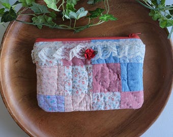 Vintage Quilted Zipper Pouch | Handmade Repurposed Coin Purse