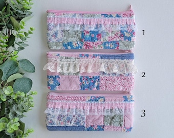 Vintage Quilted Pencil Pouch | Handmade Zipper Pouch