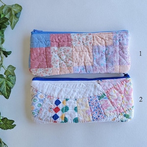Vintage Quilted Pencil Pouch: Repurposed Zipper Bag