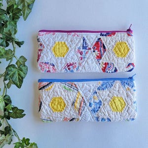 Vintage Quilted Pencil Pouch: Repurposed Zipper Bag