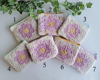 Vintage Quilted Zipper Pouch: Handmade Coin Bag