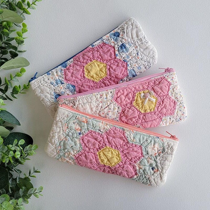 Yellow - Handmade Cotton Quilted Pencil Pouch 15 main image 1