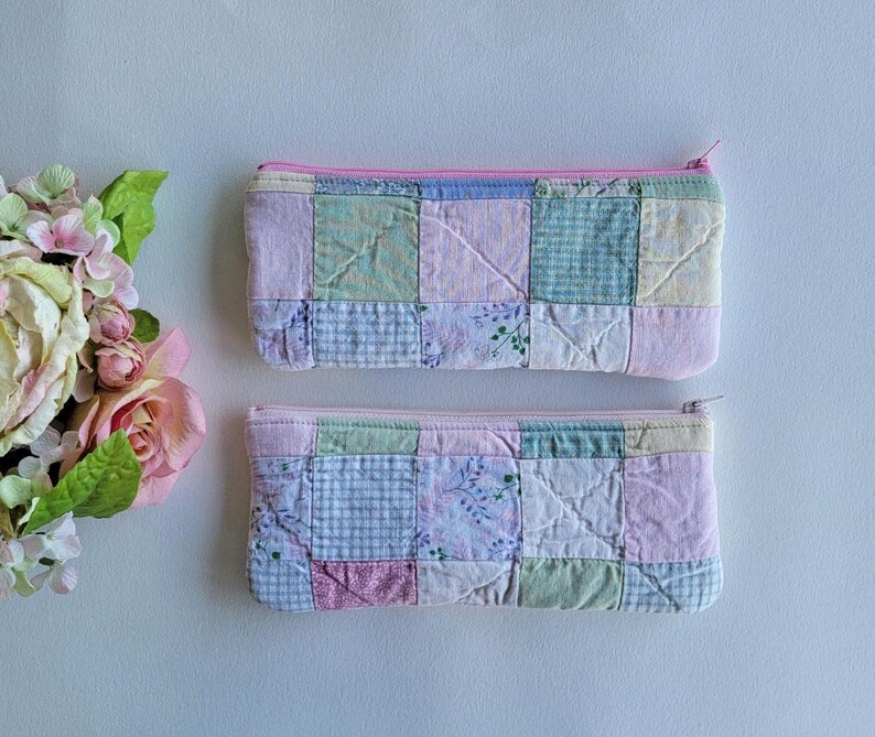 Vintage Quilt Zipper Pouch | Handmade Pencil Case Bild 4
