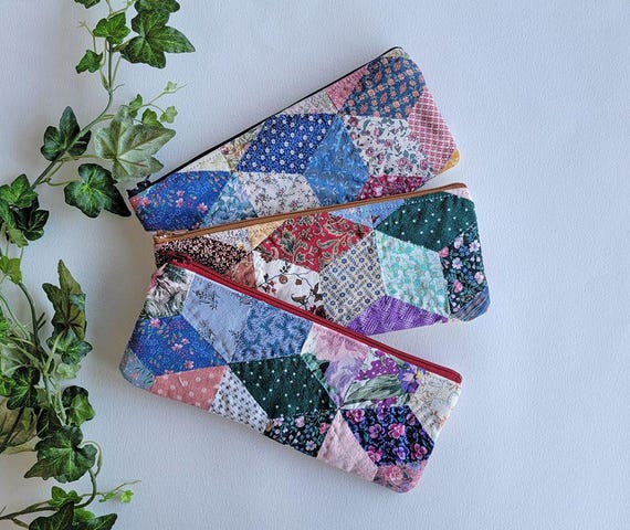 Vintage Quilt Zipper Pouch | Handmade Patchwork Cosmetic Bag